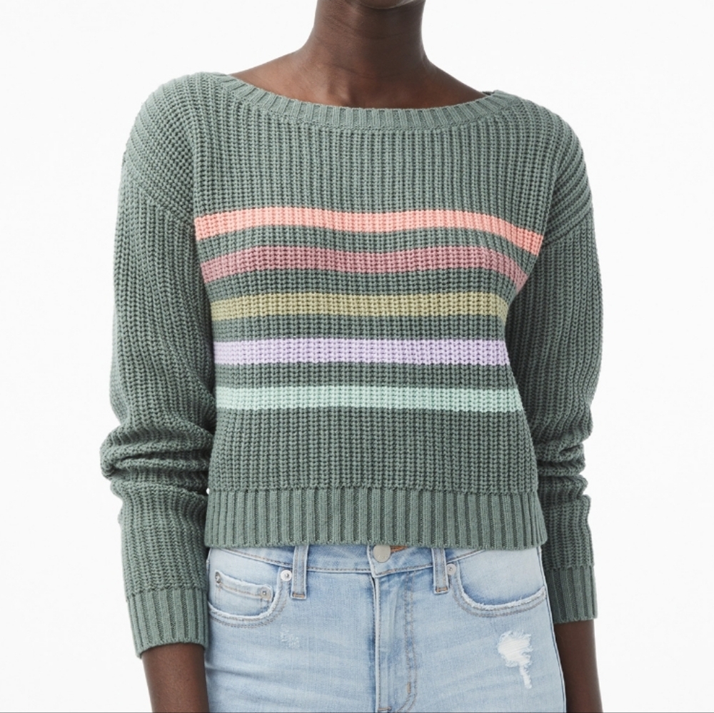 Aeropostale Striped Shaker Knit Cropped Sweater - Large - Picture 2 of 7